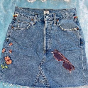 Free People Embroidered Denim Skirt